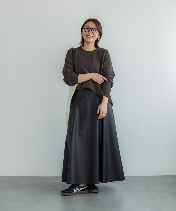 crewre フェイクレザードレープスカート dark brown 3 crewre online shop / フェイクレザードレープスカート