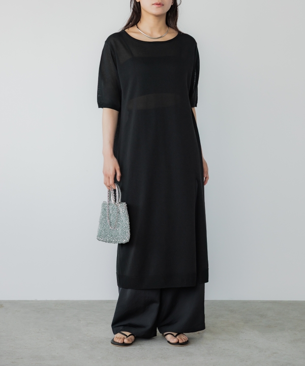 crewre シアーニットストレートワンピース beige long crewre online shop / シアーニットストレートワンピース