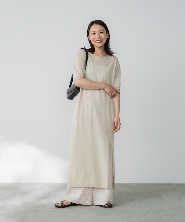 crewre クルーレ　シアーニットストレートワンピース　ブラック　 short crewre online shop / シアーニットストレートワンピース