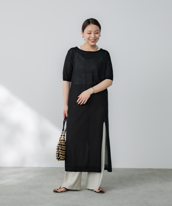 crewre クルーレ　シアーニットストレートワンピース　ブラック　 short crewre online shop / シアーニットストレートワンピース