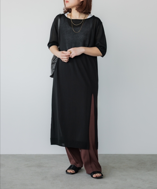 crewre シアーニットストレートワンピース beige long crewre online shop / シアーニットストレートワンピース