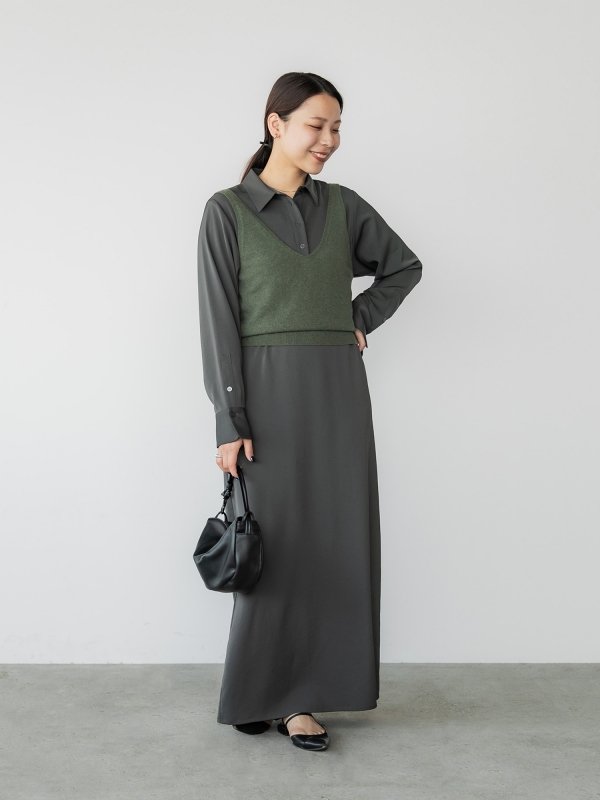 crewre online shop / サテンドレープシャツワンピース