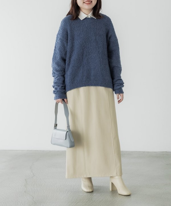 【crewre】フェイクレザーナロースカート(ホワイト) crewre online shop / フェイクレザーナロースカート
