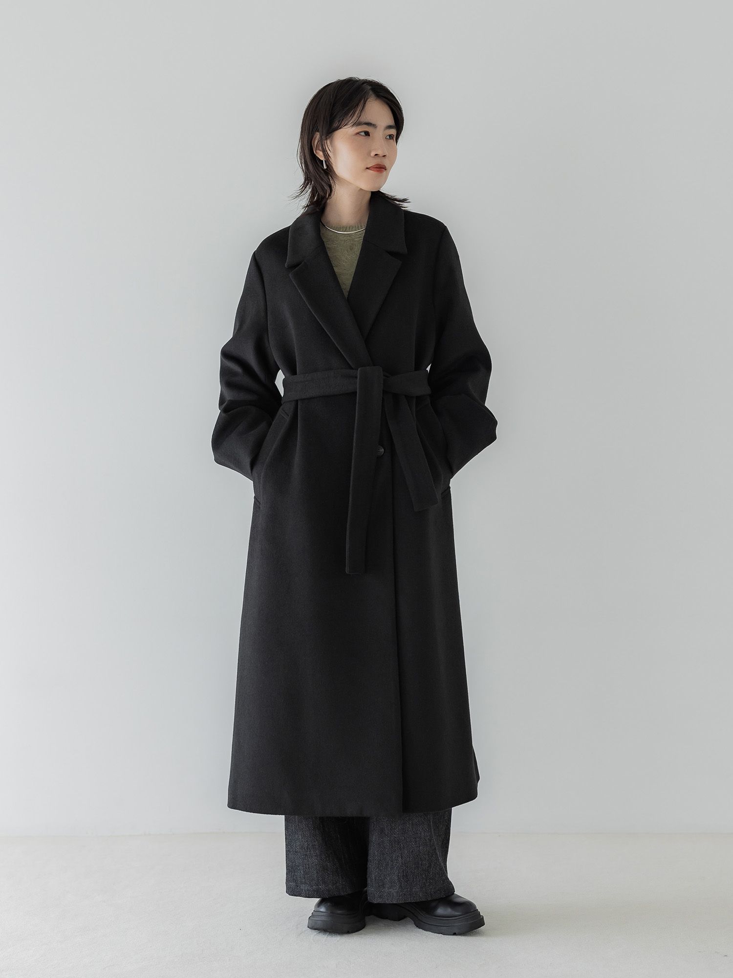 アジャスタブルウールロングコート