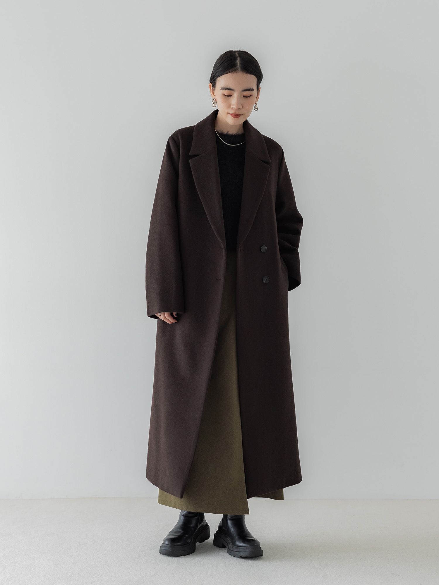アジャスタブルウールロングコート