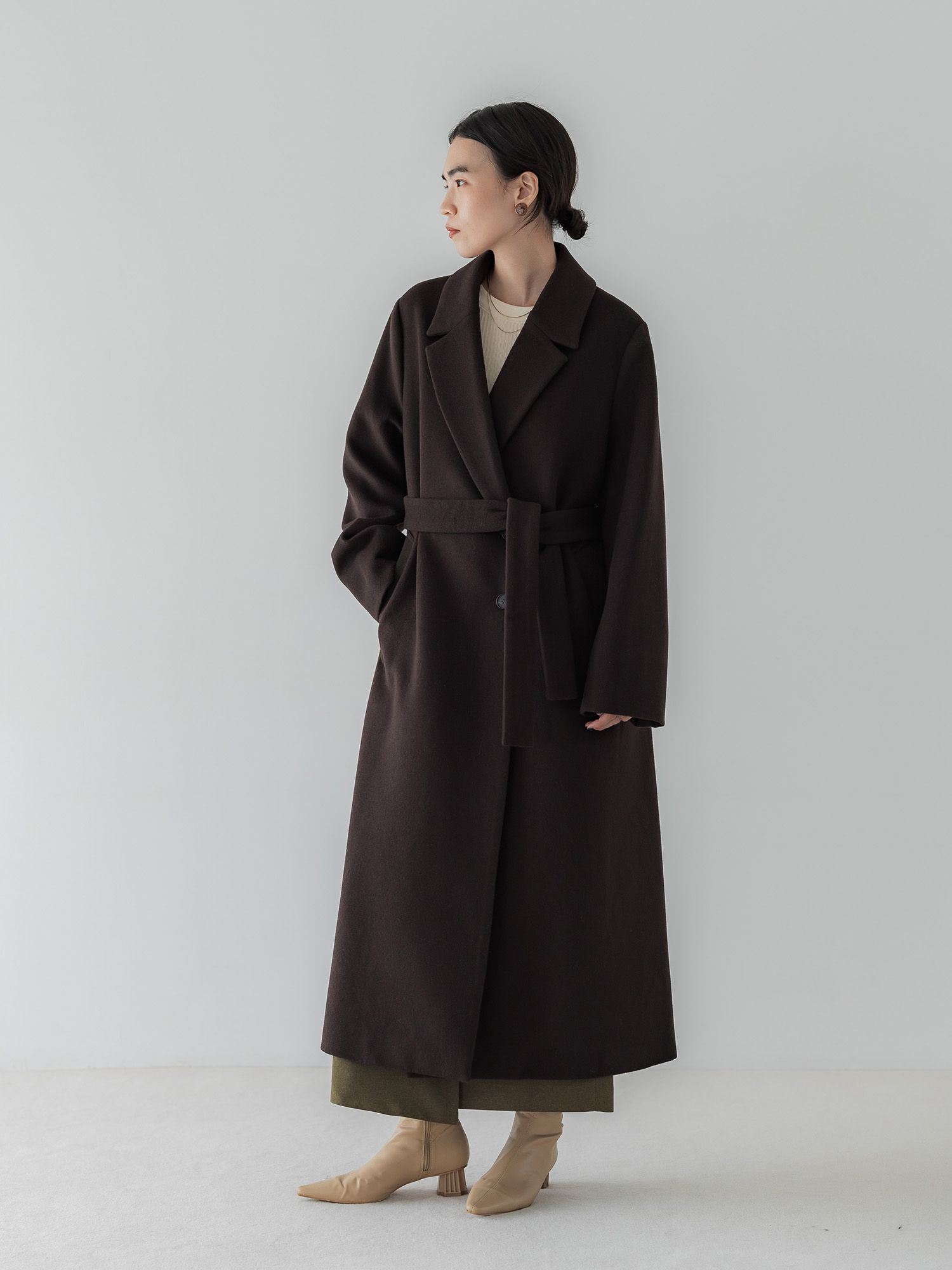 アジャスタブルウールロングコート