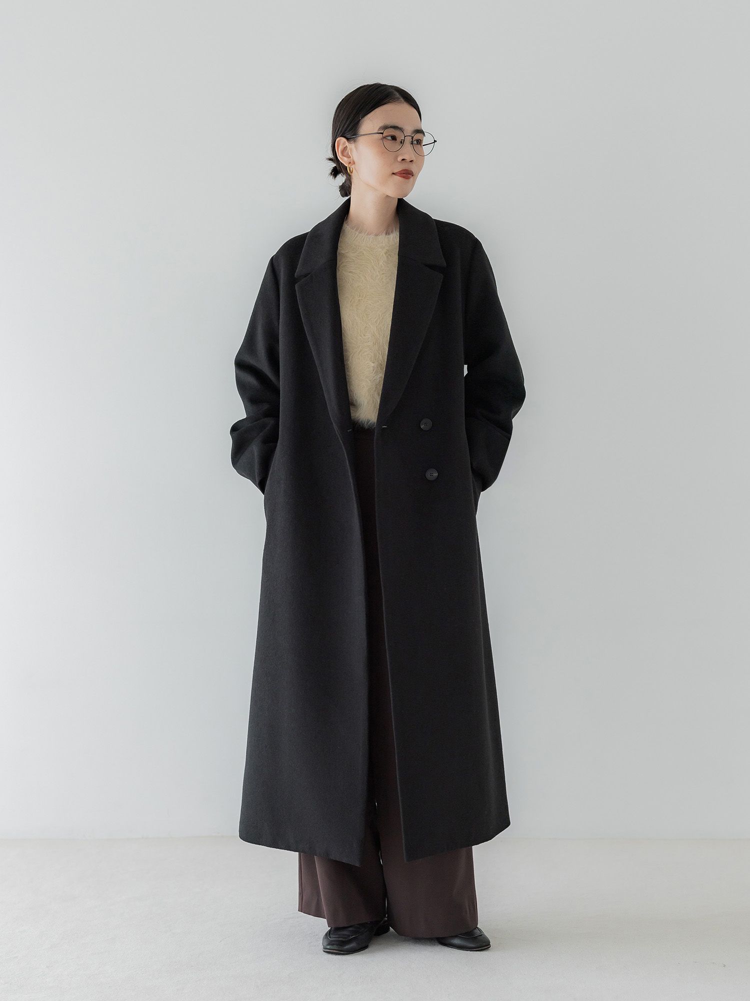 アジャスタブルウールロングコート