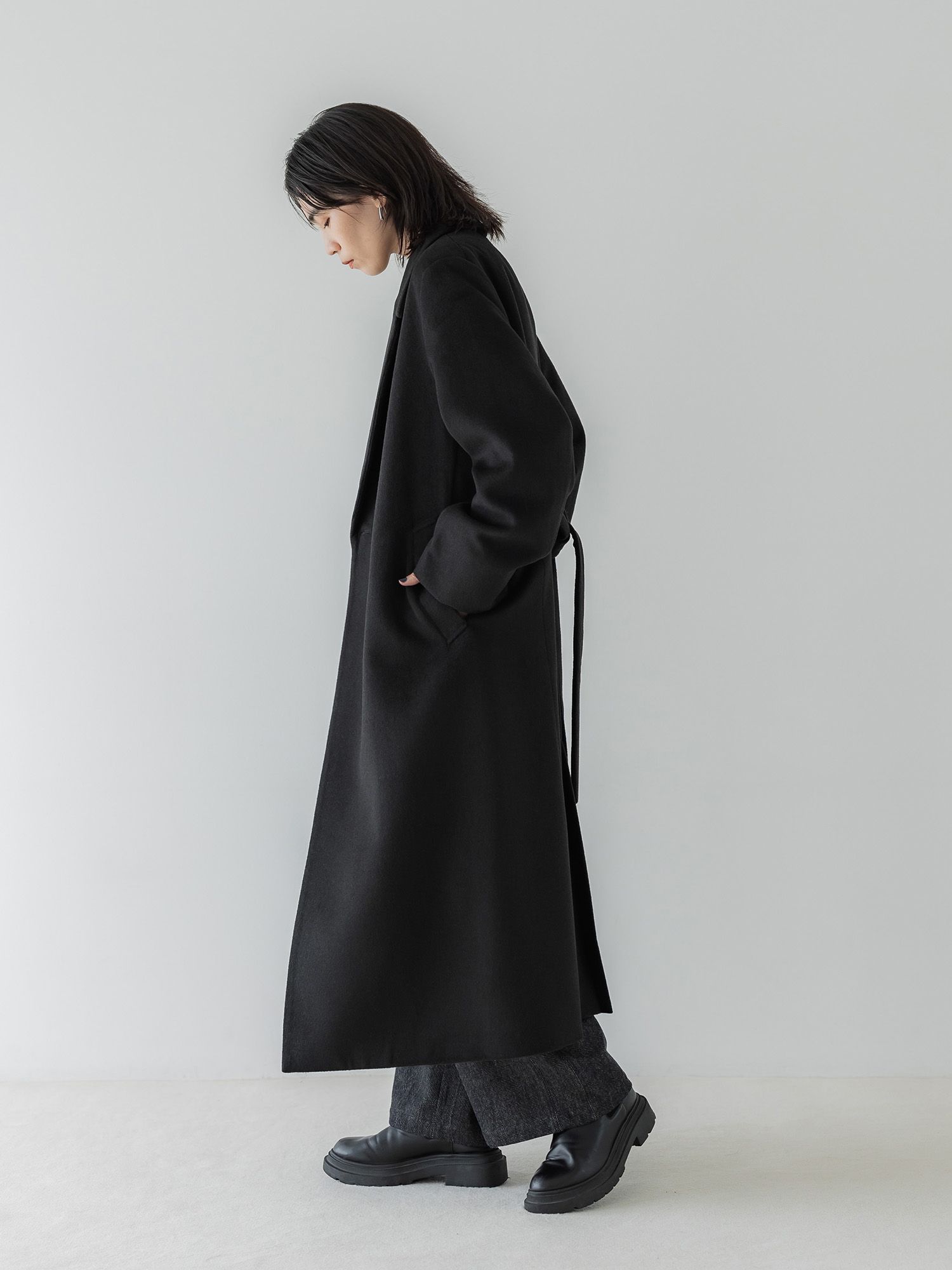 アジャスタブルウールロングコート