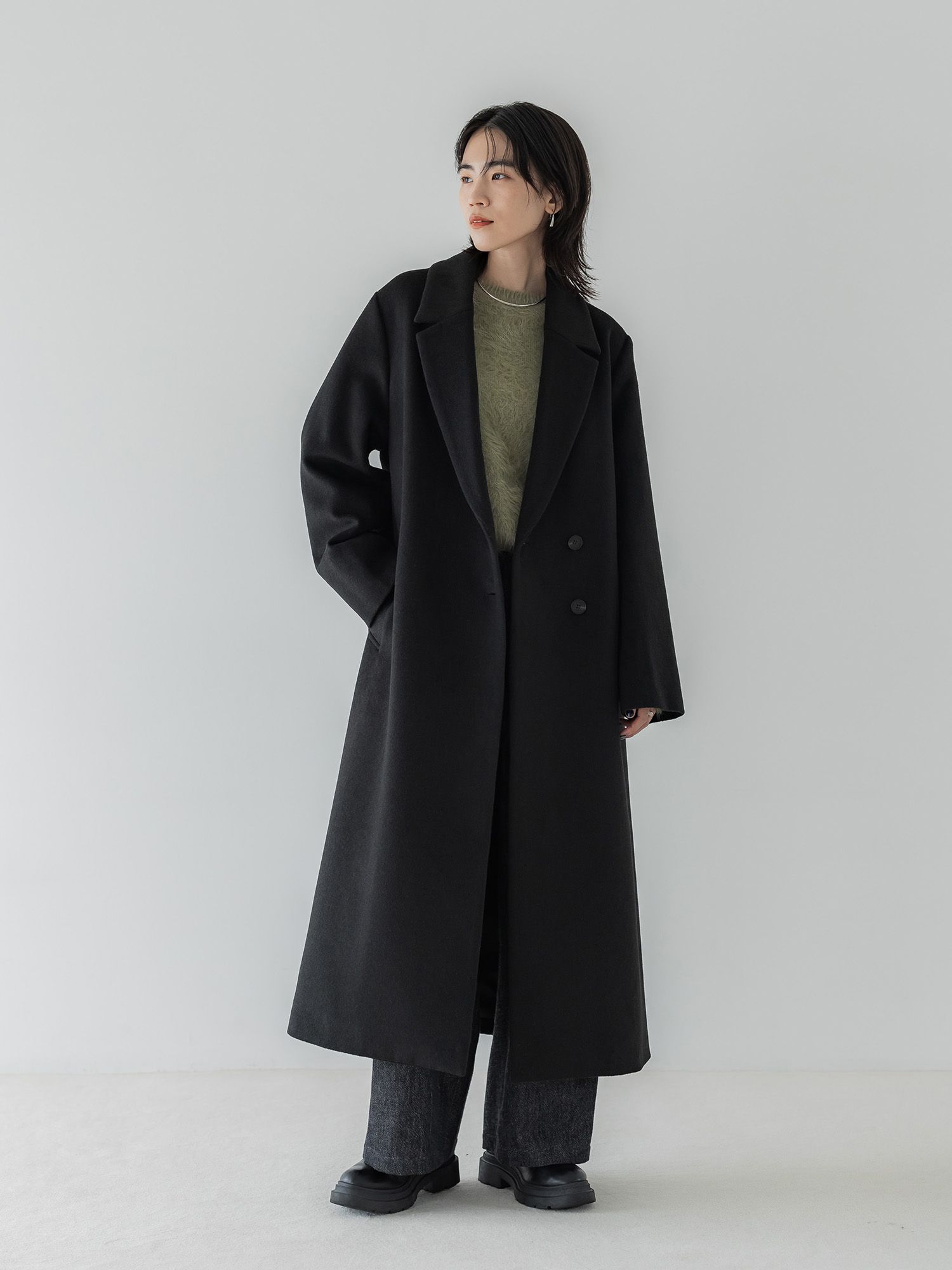 アジャスタブルウールロングコート