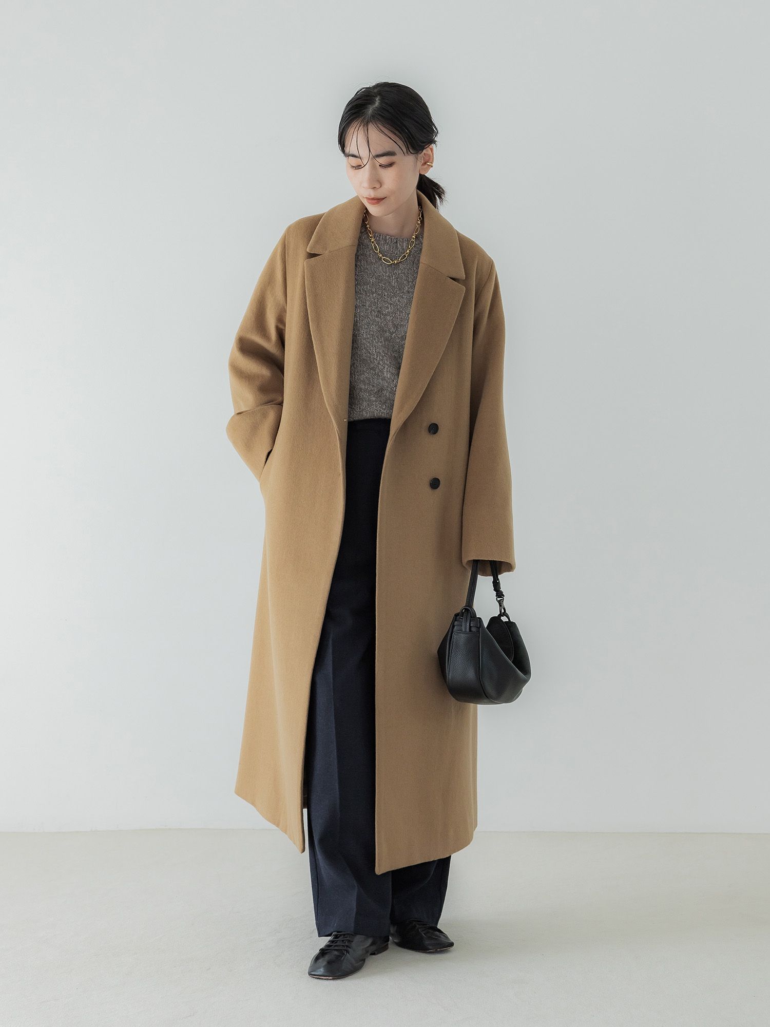アジャスタブルウールロングコート