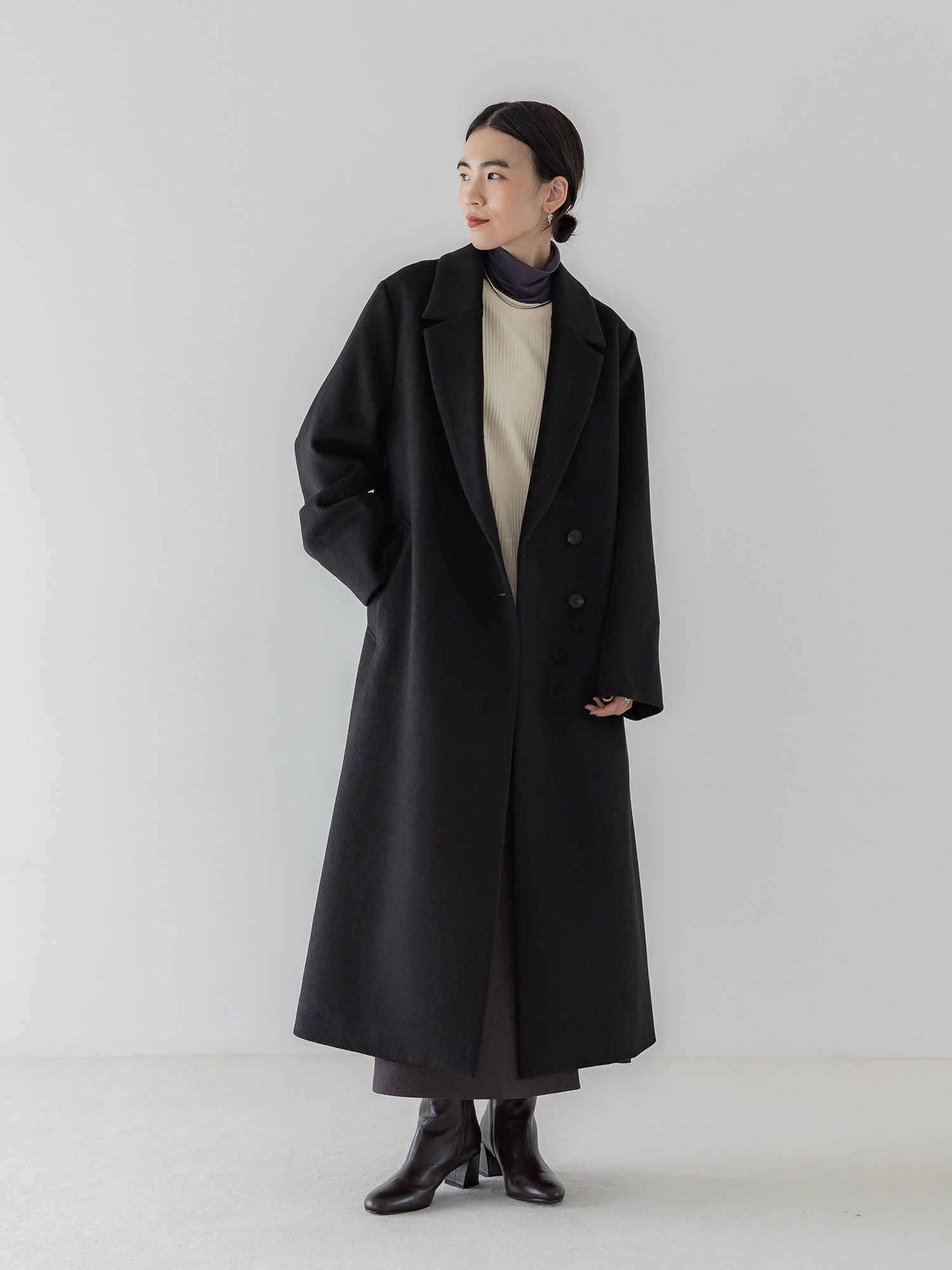 アジャスタブルウールロングコート