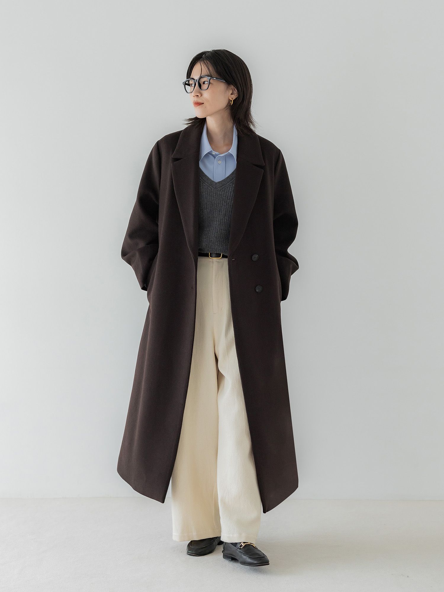 アジャスタブルウールロングコート