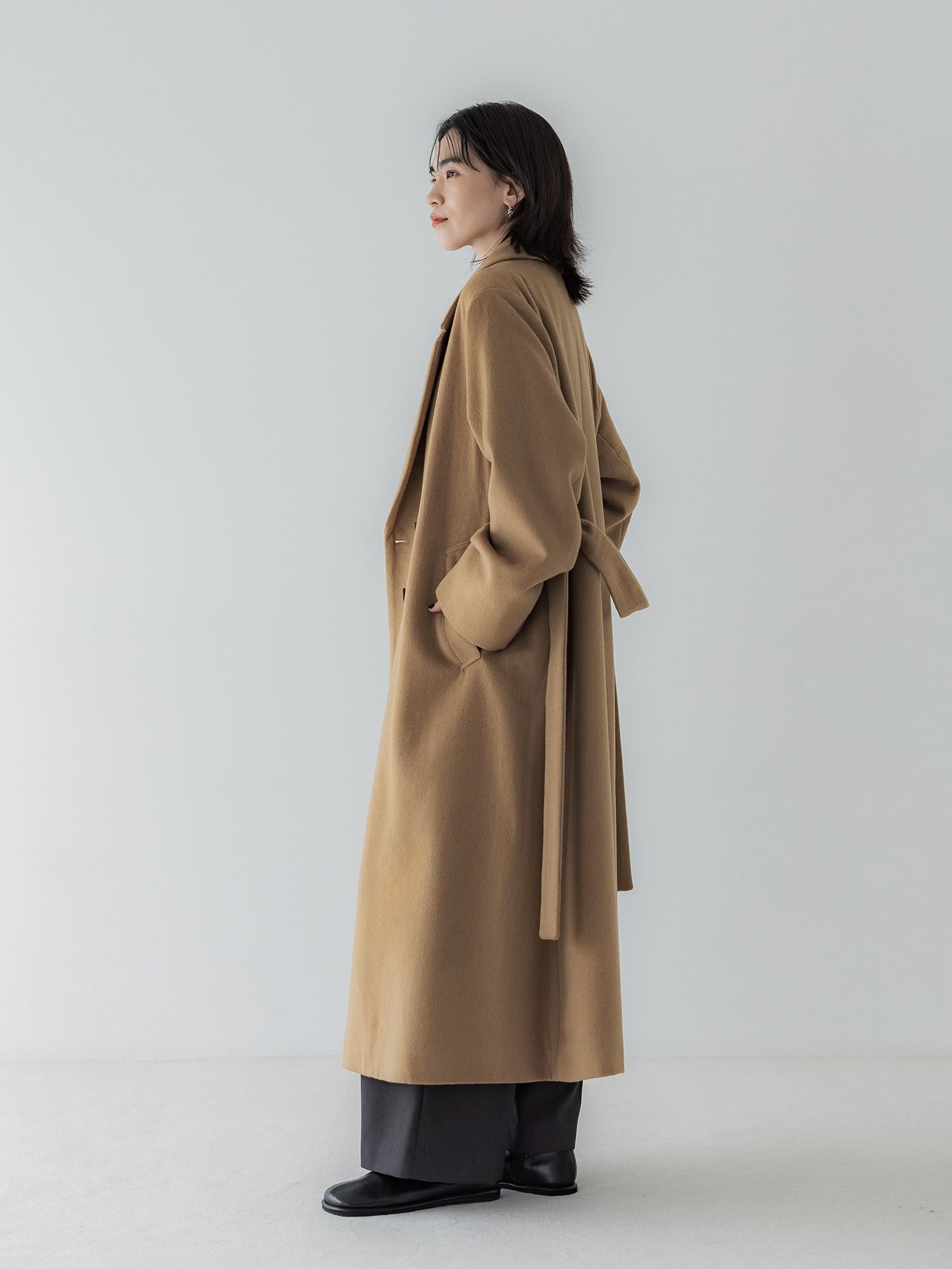 アジャスタブルウールロングコート