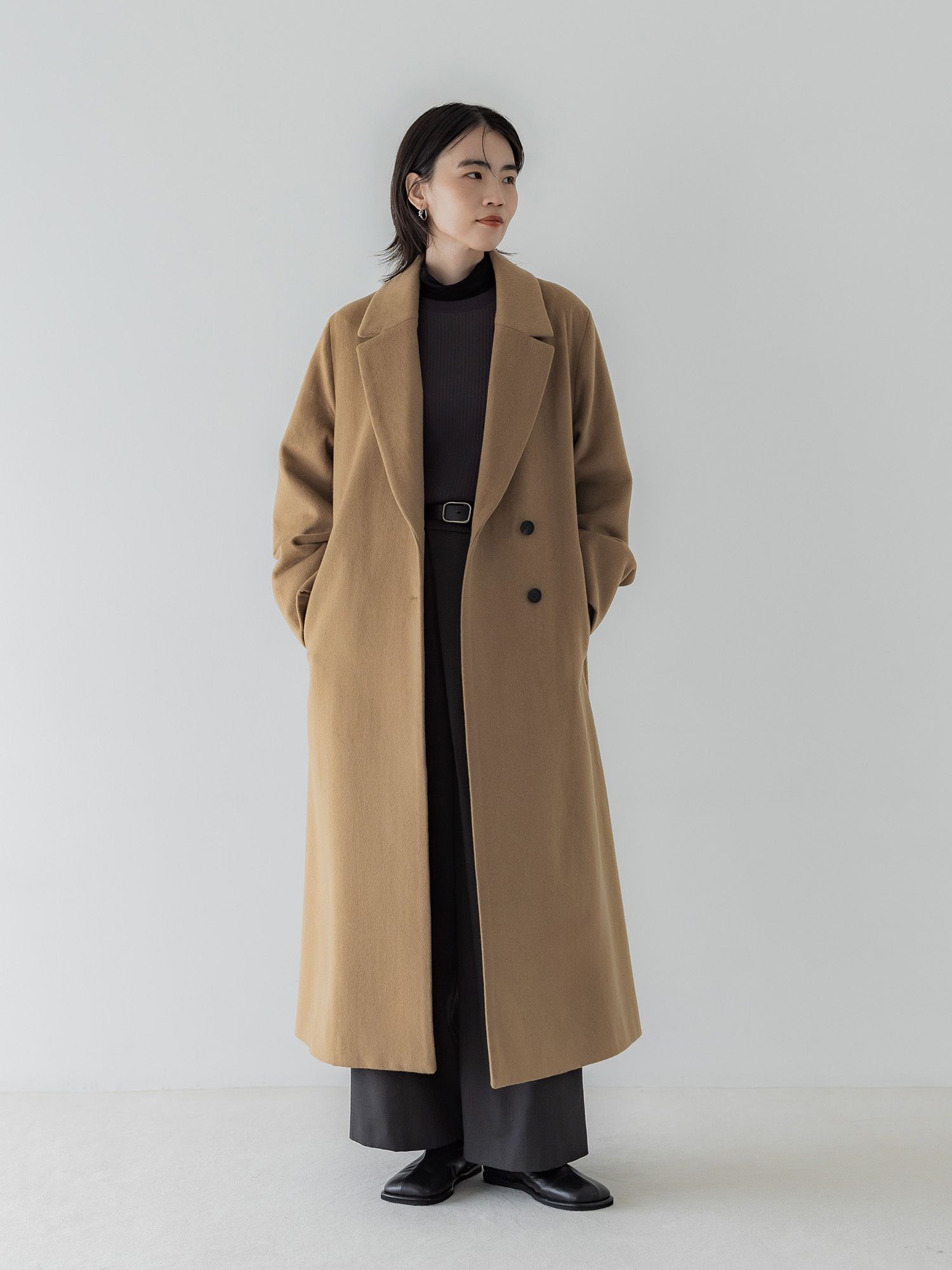 アジャスタブルウールロングコート