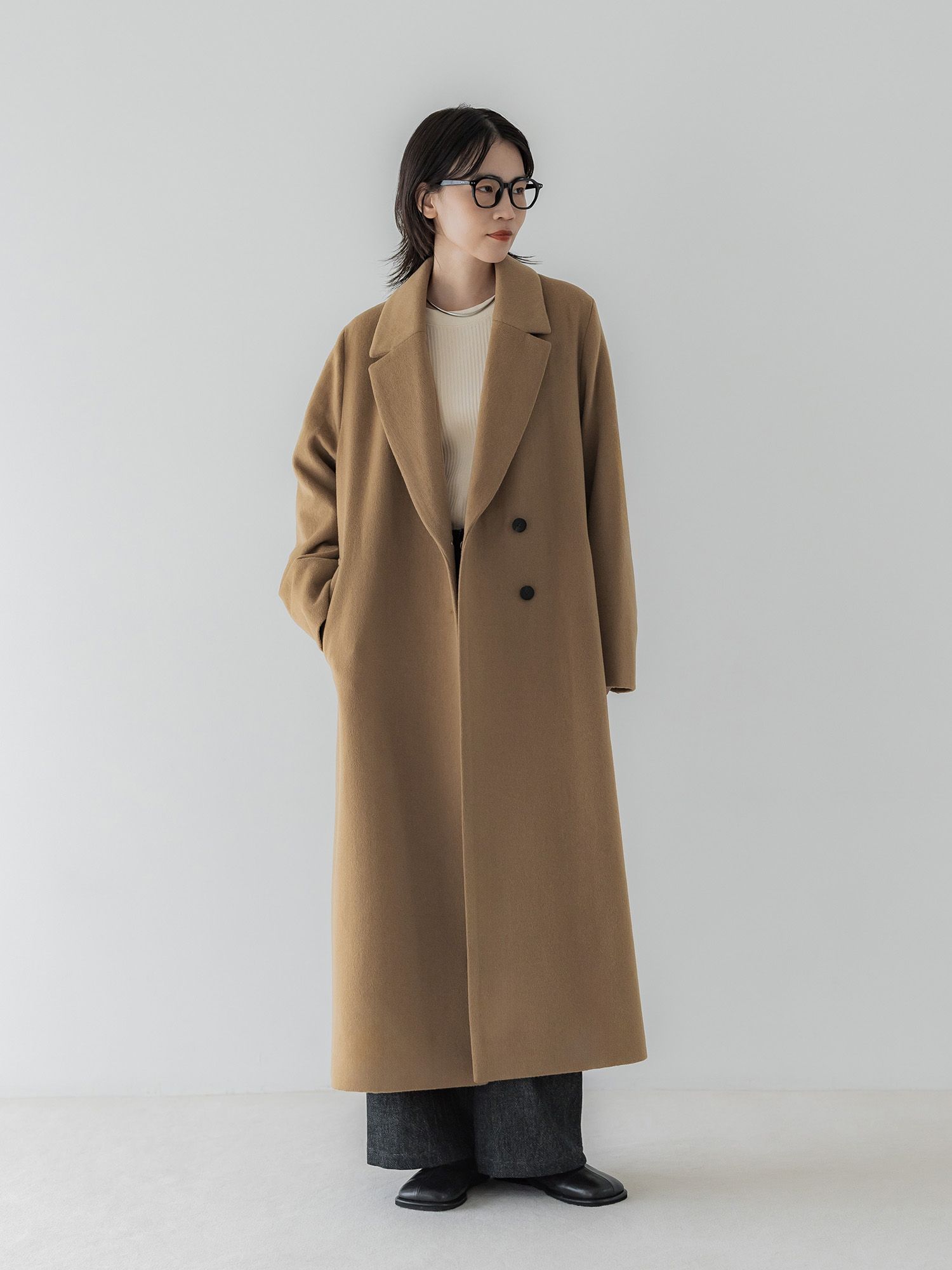 アジャスタブルウールロングコート