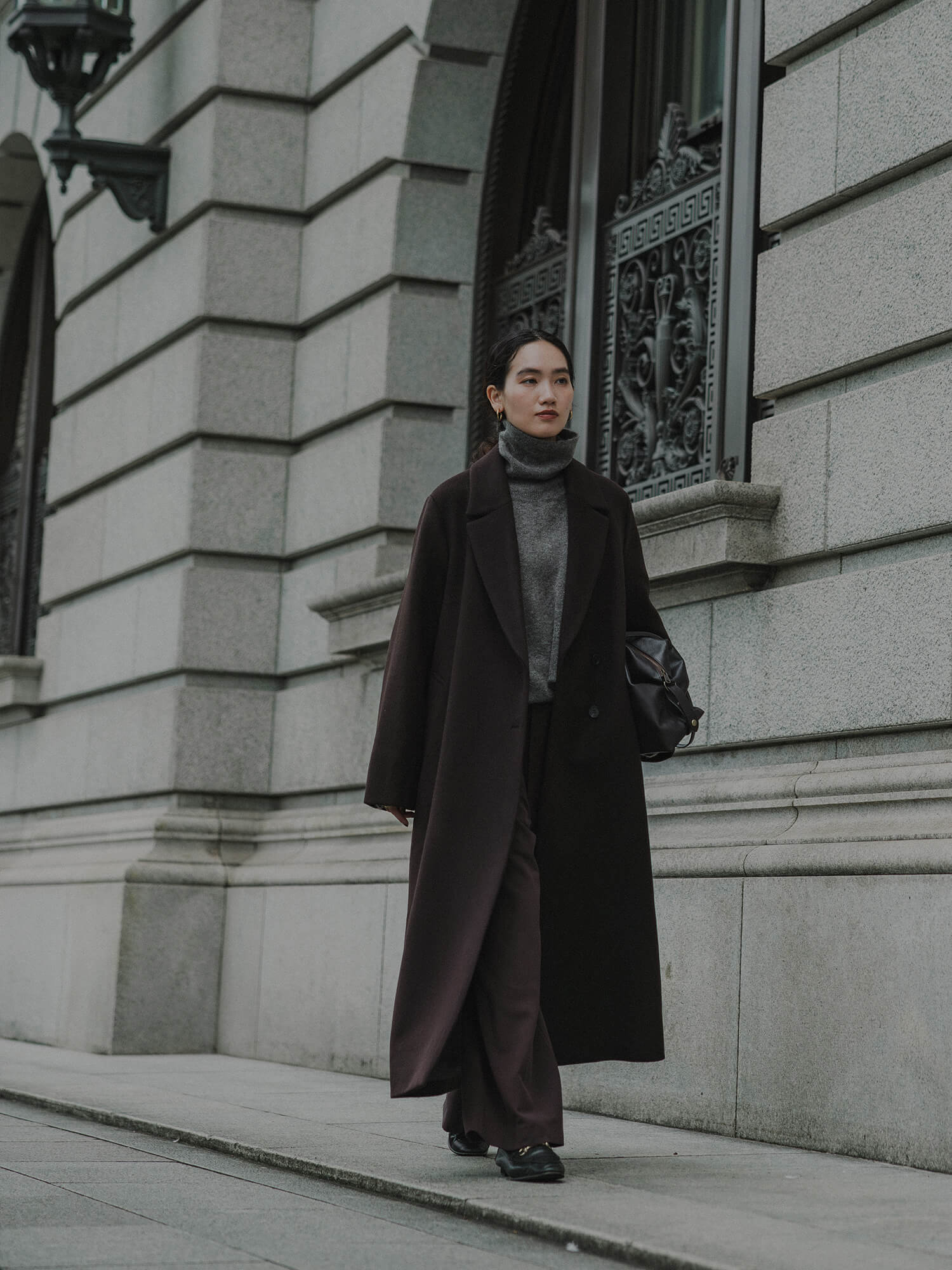 アジャスタブルウールロングコート