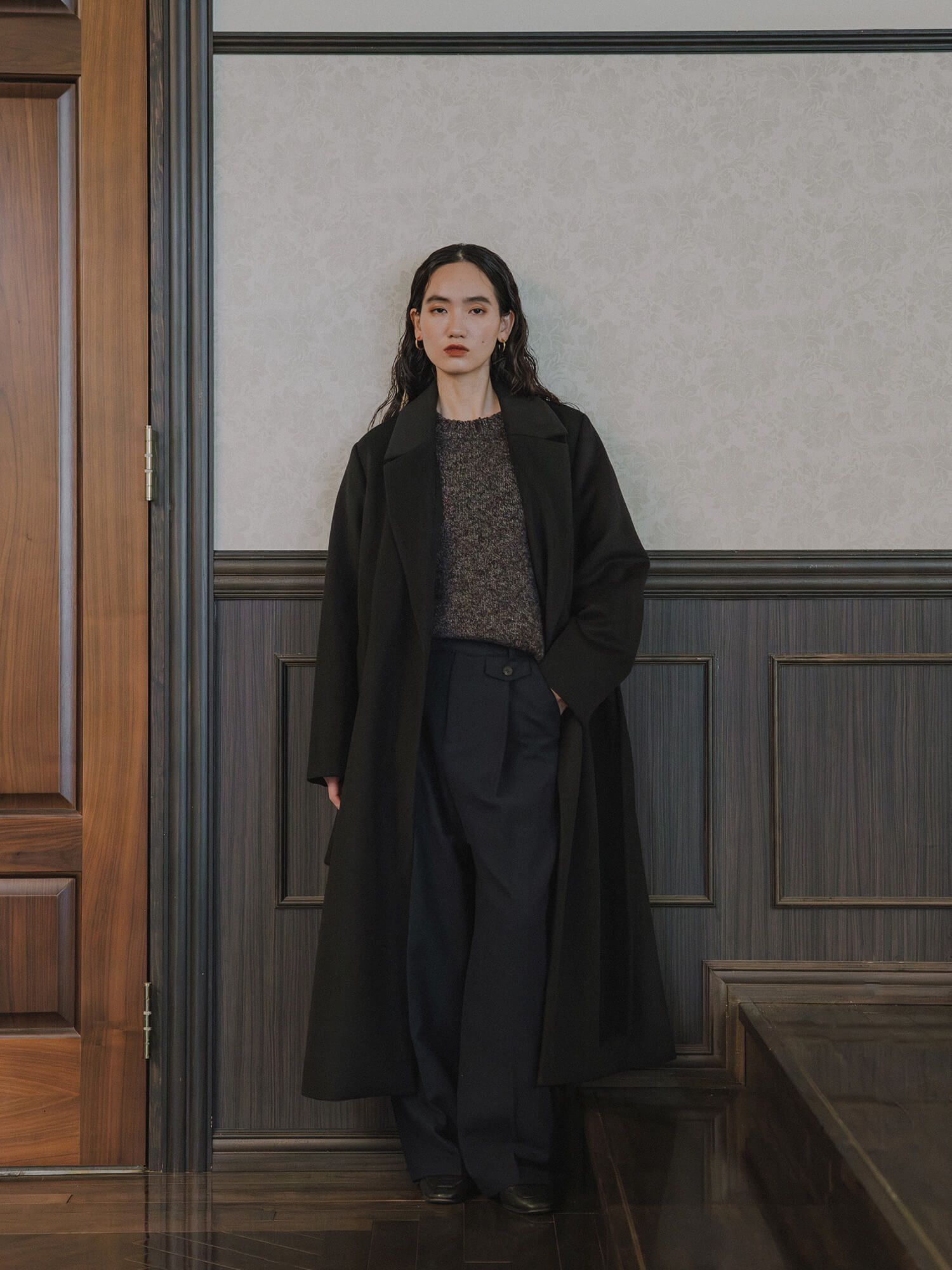 アジャスタブルウールロングコート