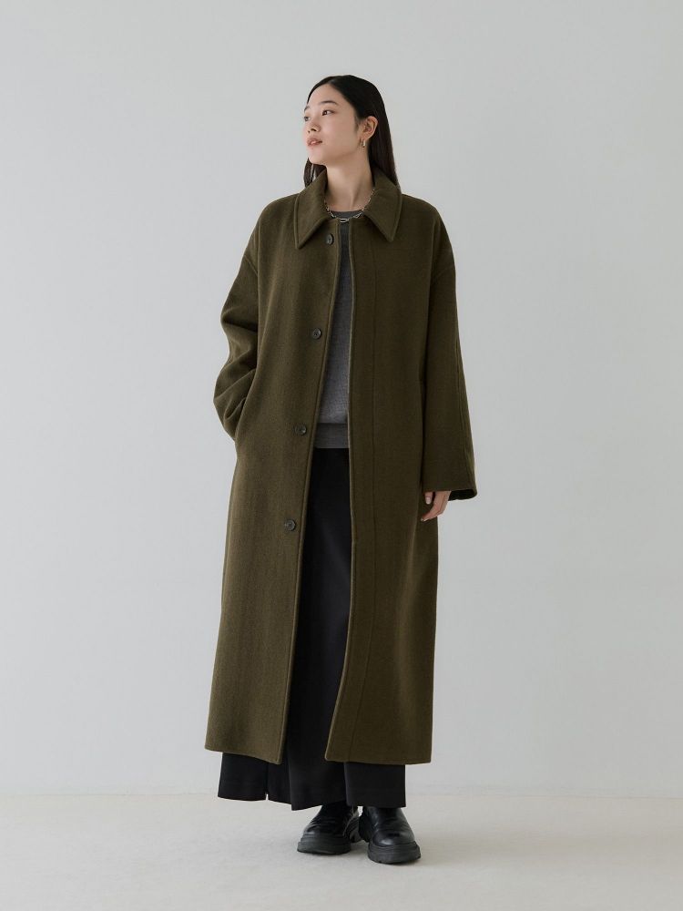 【しお】crewre ウールロングコート(ダークブラウンsize2) crewre online shop / リバーロングステンカラーコート