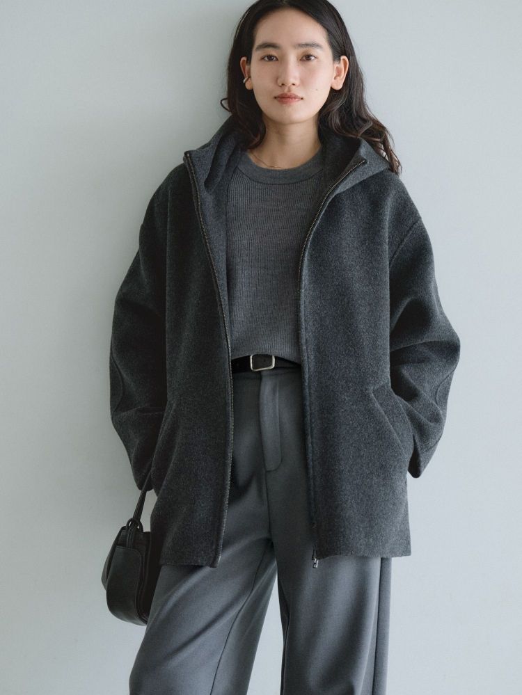 リバー ミドルコート　ブラック　uncrave UNITED ARROWS ノーカラーコート コート バイカラー リバー