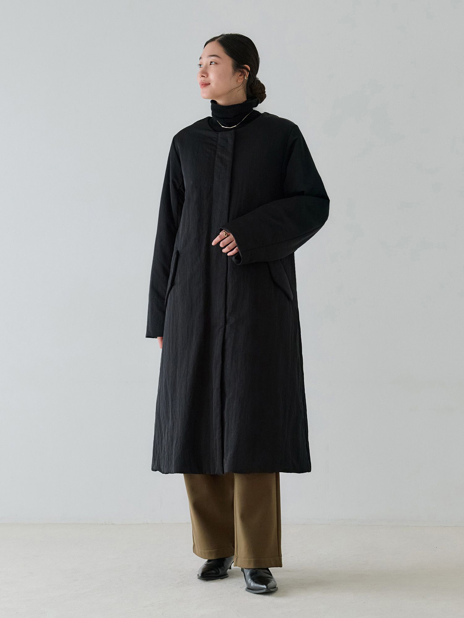 crewre online shop / 2wayノーカラーパファーコート