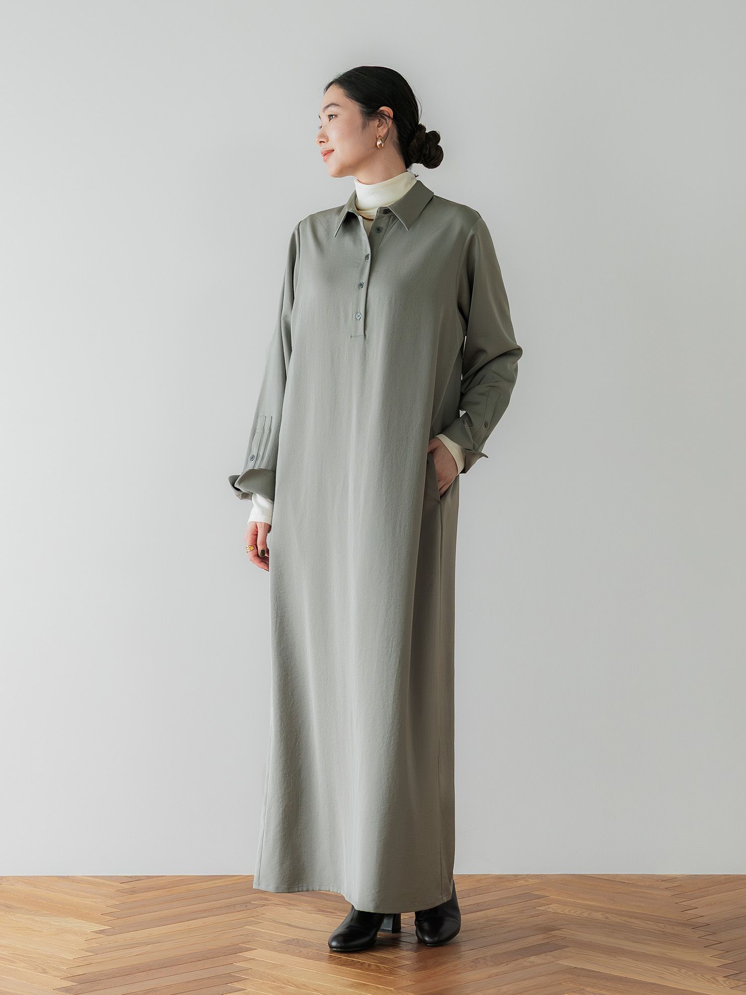 crewre online shop / サテンドレープシャツワンピース