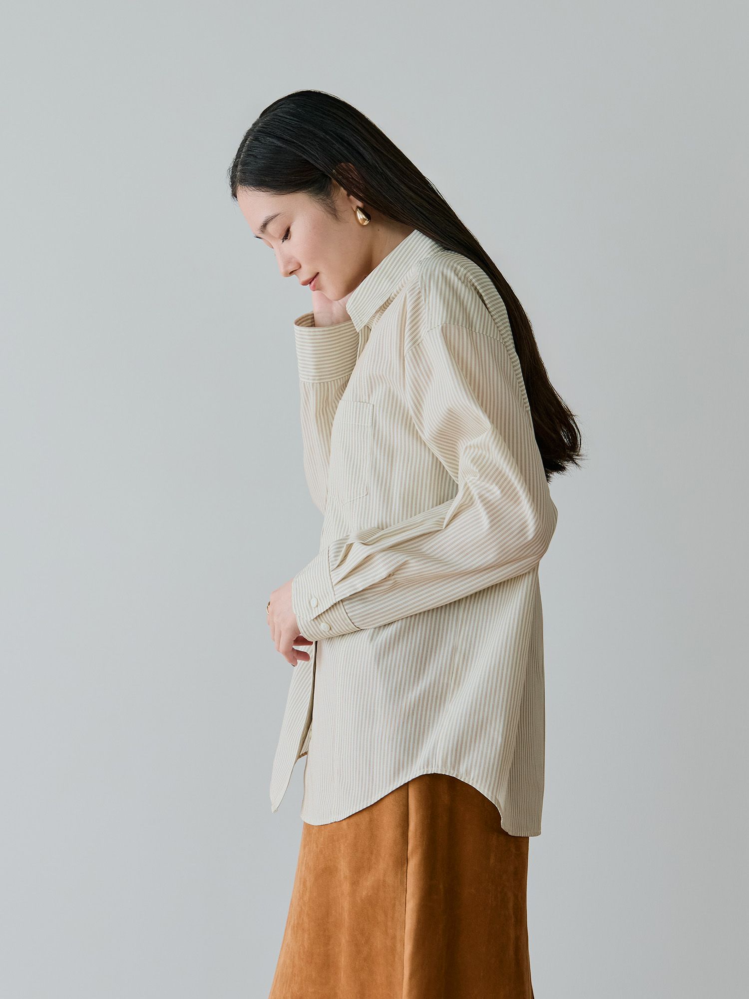 ストライプパネルシームシャツ