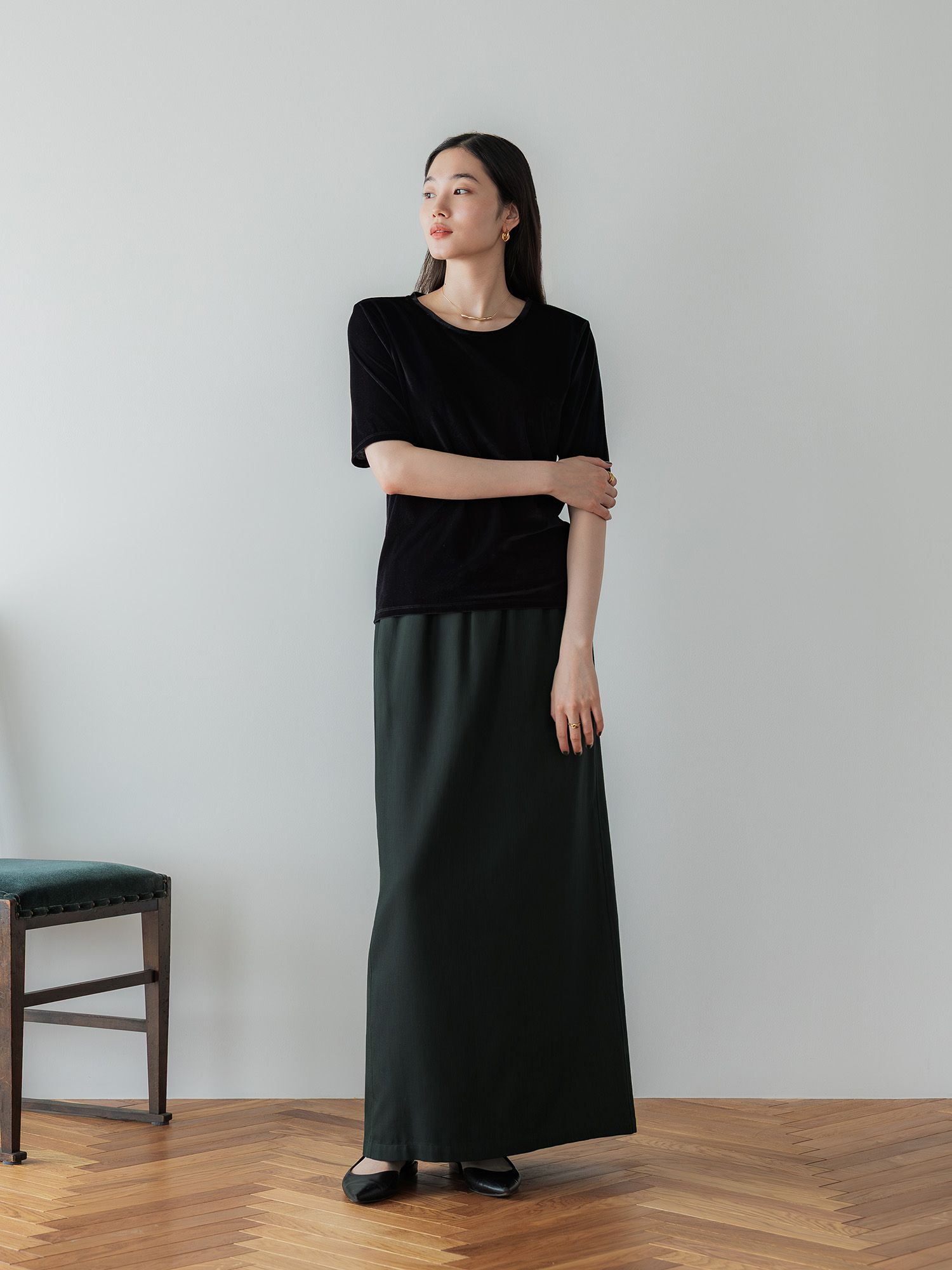 テンセルコットンピケIラインスカート