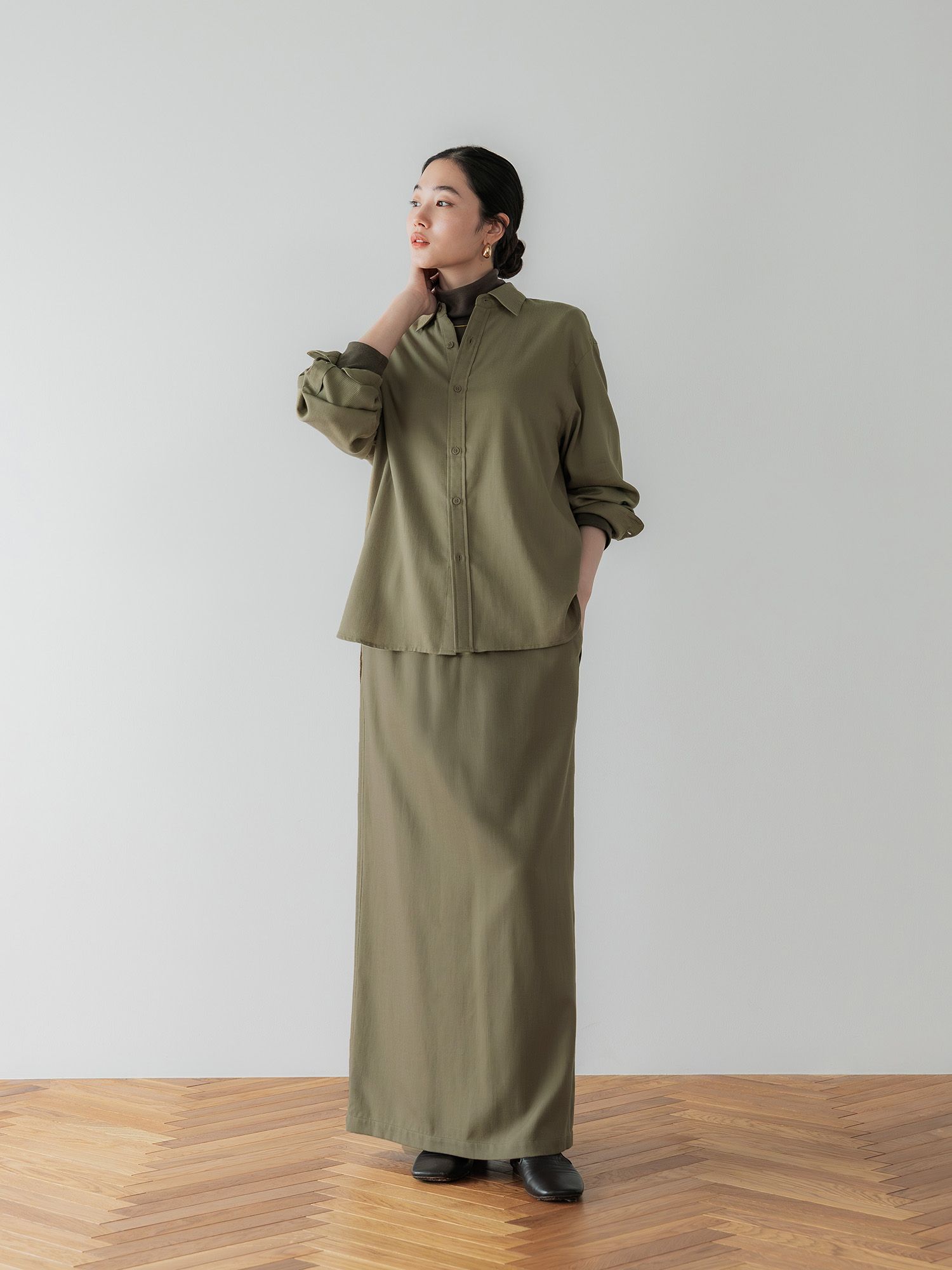 テンセルコットンピケIラインスカート