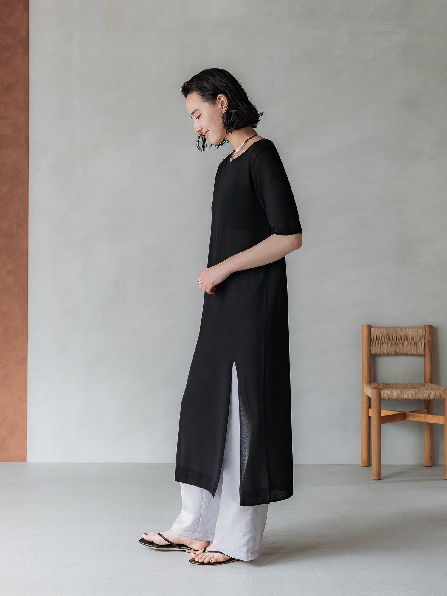 シアーニットストレートワンピース