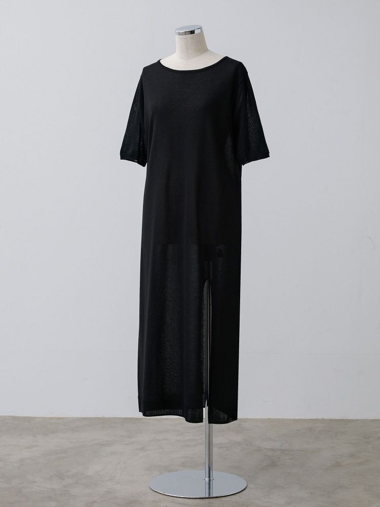 crewre クルーレ　シアーニットストレートワンピース　ブラック　 short crewre online shop / シアーニットストレートワンピース