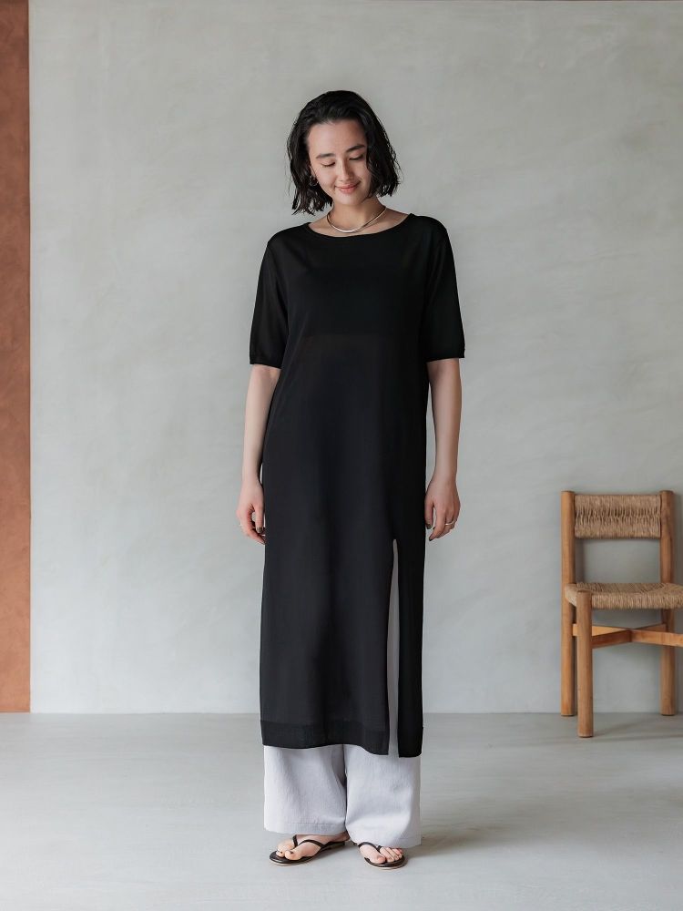 crewre クルーレ　シアーニットストレートワンピース　ブラック　 short crewre online shop / シアーニットストレートワンピース