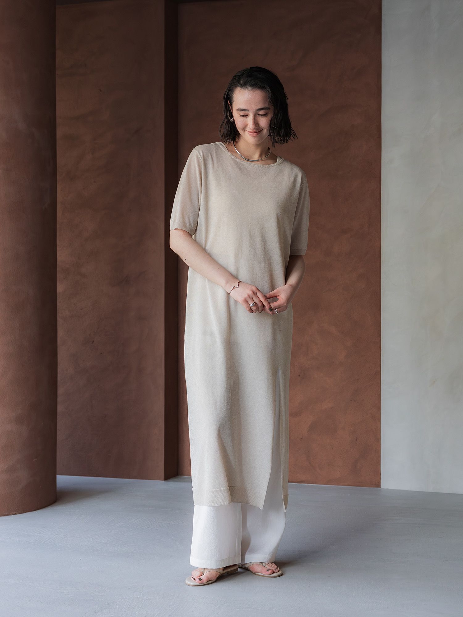 シアーニットストレートワンピース