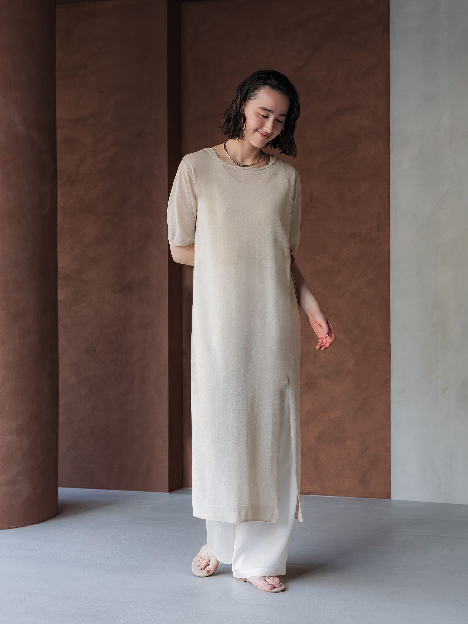 シアーニットストレートワンピース