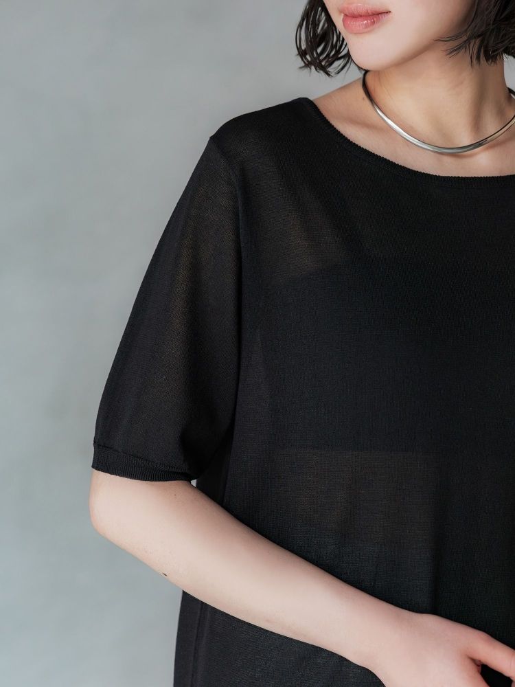 crewre クルーレ　シアーニットストレートワンピース　ブラック　 short crewre online shop / シアーニットストレートワンピース