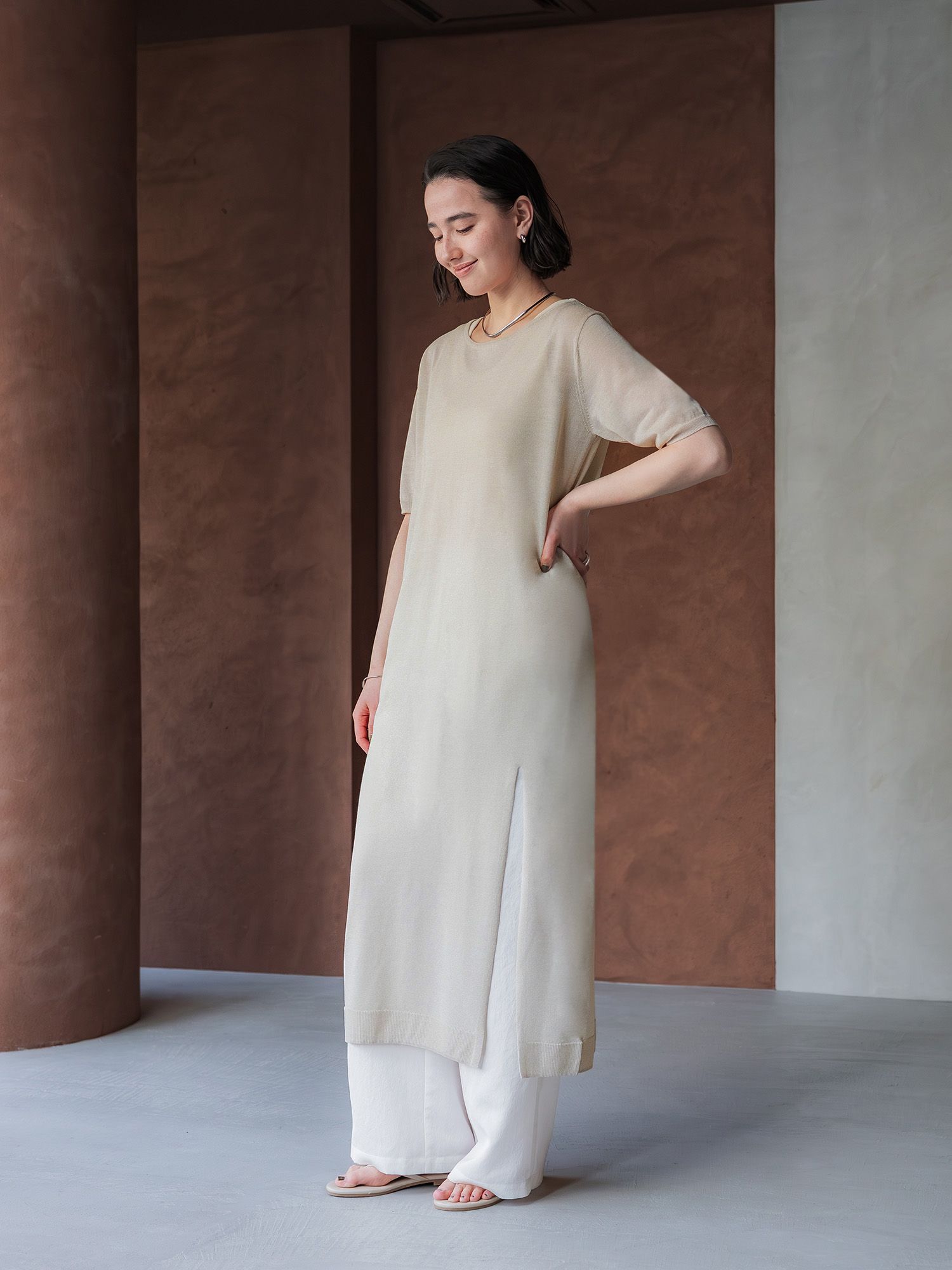 シアーニットストレートワンピース