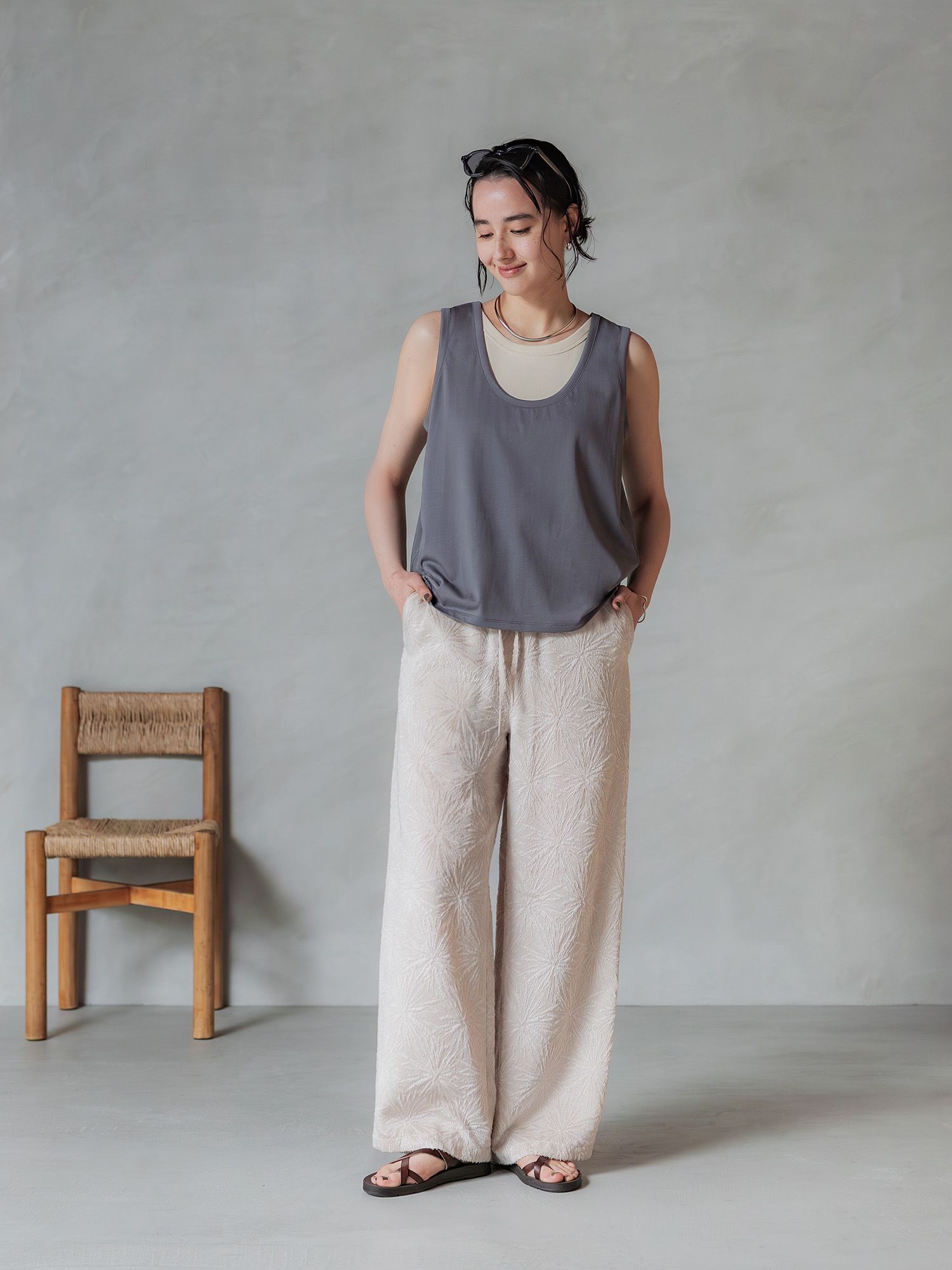 トリアセテートジャカードパンツ